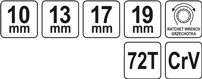 Ráčnový klíč průchozí oboustranný 10-13-17-19 mm - 3